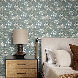 Galerie Wallcoverings Product Code ET12004 - Arts And Crafts Wallpaper Collection - Light Blue Sage White Colours - Floral Vine Design