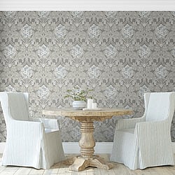 Galerie Wallcoverings Product Code ET12105 - Arts And Crafts Wallpaper Collection - Grey Taupe Blue White Colours - Floral Hydrangea Design