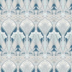 Galerie Wallcoverings Product Code ET12414 - Arts And Crafts Wallpaper Collection - Aegean Blue & Dewdrop Colours - Dragonfly Damask Design