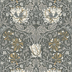 Galerie Wallcoverings Product Code ET12608 - Arts And Crafts Wallpaper Collection - Charcoal Cream Yellow Colours - Ogee Flora Design