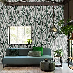 Galerie Wallcoverings Product Code EX31016 - Exposed Wallpaper Collection - Green Grey Colours - Tropical Leaf Design