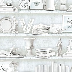 Galerie Wallcoverings Product Code FH37506 - Homestyle Wallpaper Collection - Grey Turquoise Colours - Curio Cabinet Design