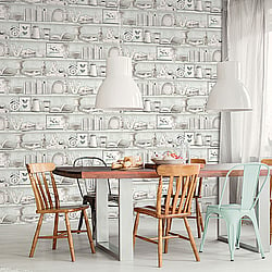 Galerie Wallcoverings Product Code FH37506 - Homestyle Wallpaper Collection - Grey Turquoise Colours - Curio Cabinet Design