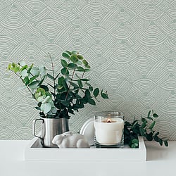 Galerie Wallcoverings Product Code FS72002 - Fusion Wallpaper Collection - Green White Colours - Geo Swirl Motif Design
