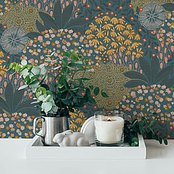 Galerie Wallcoverings Product Code FS72008 - Fusion Wallpaper Collection - Turqouise Yellow Colours - Forest Bloom Motif Design