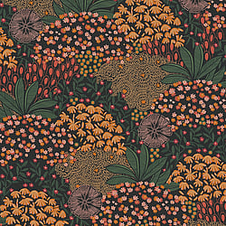 Galerie Wallcoverings Product Code FS72040 - Fusion Wallpaper Collection - Orange Green Black Colours - Forest Bloom Motif Design