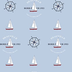 Galerie Wallcoverings Product Code G23037 - Deauville Wallpaper Collection - Sky Blue Red White Colours - Deauville Boat Motif Design