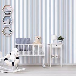 Galerie Wallcoverings Product Code G23064 - Deauville Wallpaper Collection - Sky Blue Navy Blue White Colours - Two Colour Stripe Design
