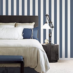 Galerie Wallcoverings Product Code G23144 - Deauville 2 Wallpaper Collection - Marine Blue White Colours - Regency Stripe Design