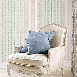 Galerie Wallcoverings Product Code G23221 - Country Cottage Wallpaper Collection - Blue Beige Colours - Floral Stripe Design