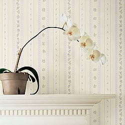 Galerie Wallcoverings Product Code G23223 - Country Cottage Wallpaper Collection - Lilac Beige Colours - Floral Stripe Design