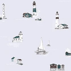 Galerie Wallcoverings Product Code G23311 - Deauville 2 Wallpaper Collection - Green Grey White Colours - Beach Huts Design