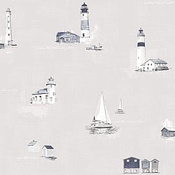 Galerie Wallcoverings Product Code G23312 - Deauville 2 Wallpaper Collection - Navy Blue Sky Blue Beige Colours - Beach Huts Design