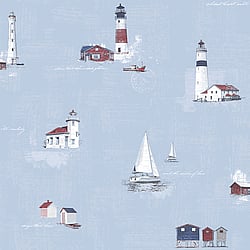 Galerie Wallcoverings Product Code G23313 - Deauville 2 Wallpaper Collection - Sky Blue Red White Colours - Beach Huts Design