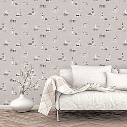 Galerie Wallcoverings Product Code G23314 - Deauville 2 Wallpaper Collection - Taupe Beige White Colours - Beach Huts Design