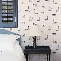 Galerie Wallcoverings Product Code G23315 - Deauville 2 Wallpaper Collection - Navy Blue Red White Colours - Beach Huts Design