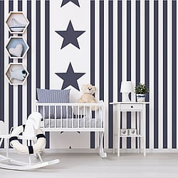 Galerie Wallcoverings Product Code G23340 - Deauville 2 Wallpaper Collection - Navy Blue White Colours - Regency Stripe Design