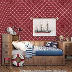 Galerie Wallcoverings Product Code G23347 - Deauville 2 Wallpaper Collection - Red White Colours - Nautical Rope Design