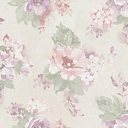 Galerie Wallcoverings Product Code G34101 - Country Cottage Wallpaper Collection - Purple Green Cream Colours - Vintage Bloom Design