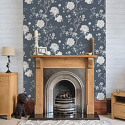 Galerie Wallcoverings Product Code G45303 - Vintage Roses Wallpaper Collection - Dark Blue Beige Colours - Magnolia Design