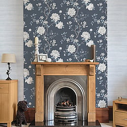 Galerie Wallcoverings Product Code G45303 - Vintage Roses Wallpaper Collection - Dark Blue Beige Colours - Magnolia Design