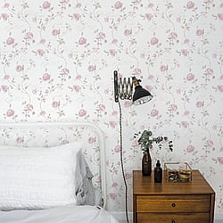 Galerie Wallcoverings Product Code G45329 - Vintage Roses Wallpaper Collection - Pink Green White Colours - Trailing Rose Design