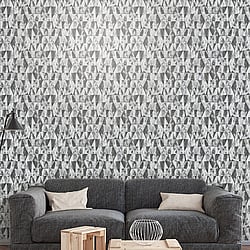 Galerie Wallcoverings Product Code G45334 - Grunge Wallpaper Collection - Grey Silver Black Colours - Triangular Design