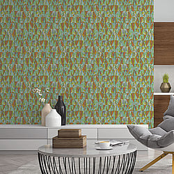 Galerie Wallcoverings Product Code G45336 - Grunge Wallpaper Collection - Green Blue Orange Colours - Triangular Design