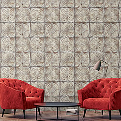 Galerie Wallcoverings Product Code G45373 - Grunge Wallpaper Collection - Cream Grey Bronze Colours - Ornate Tile Design
