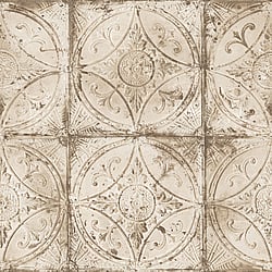 Galerie Wallcoverings Product Code G45375 - Grunge Wallpaper Collection - Cream Brown Colours - Ornate Tile Design