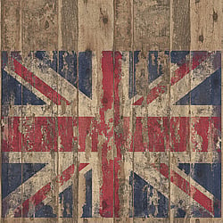 Galerie Wallcoverings Product Code G45384 - Grunge Wallpaper Collection - Brown Red Blue Colours - Union Jack Wood Panel Design