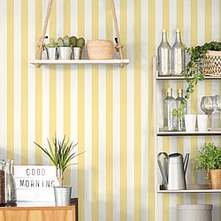 Galerie Wallcoverings Product Code G45400 - Just Kitchens Wallpaper Collection - Yellow White Colours - Awning Stripe Design