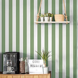 Galerie Wallcoverings Product Code G45401 - Just Kitchens Wallpaper Collection - Green Colours - Awning Stripe Design