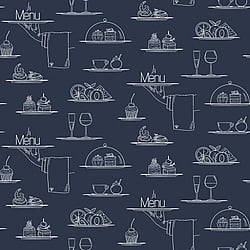 Galerie Wallcoverings Product Code G45407 - Just Kitchens Wallpaper Collection - Navy Colours - Chalkboard Menu Design