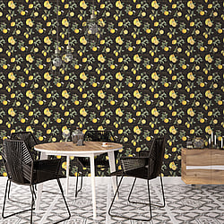 Galerie Wallcoverings Product Code G45411 - Just Kitchens Wallpaper Collection - Black Yellow Colours - Citron Botanical Design
