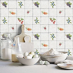 Galerie Wallcoverings Product Code G45417 - Just Kitchens Wallpaper Collection - Taupe Red Blue Colours - Fruit Tile Design