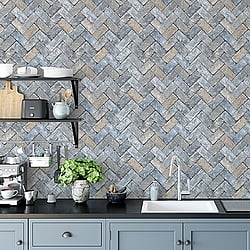 Galerie Wallcoverings Product Code G45425 - Just Kitchens Wallpaper Collection - Blues Taupe Colours - Herringbone Brick Design
