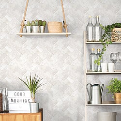 Galerie Wallcoverings Product Code G45427 - Just Kitchens Wallpaper Collection - Beige Colours - Herringbone Brick Design