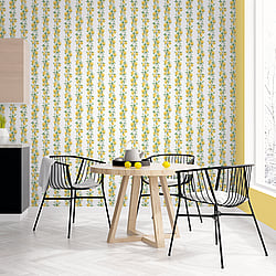 Galerie Wallcoverings Product Code G45441 - Just Kitchens Wallpaper Collection - Yellow White Green Colours - Lemon Stripe Design