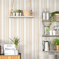 Galerie Wallcoverings Product Code G45447 - Just Kitchens Wallpaper Collection - Taupe Green Colours - Multi Stripe Design