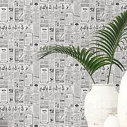 Galerie Wallcoverings Product Code G45449 - Just Kitchens Wallpaper Collection - Black White Colours - Newspaper Design
