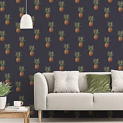 Galerie Wallcoverings Product Code G45451 - Just Kitchens Wallpaper Collection - Navy  Colours - Pineapples Design