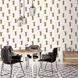 Galerie Wallcoverings Product Code G45453 - Just Kitchens Wallpaper Collection - White Green Brown Colours - Pineapples Design