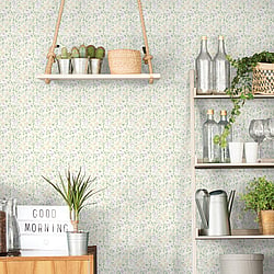 Galerie Wallcoverings Product Code G45456 - Just Kitchens Wallpaper Collection - Lilac Yellow Green Colours - Spring Leaf Trail Design