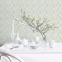 Galerie Wallcoverings Product Code G45457 - Just Kitchens Wallpaper Collection - Green Blue Colours - Spring Leaf Trail Design
