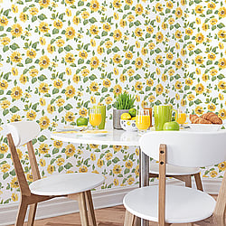 Galerie Wallcoverings Product Code G45458 - Just Kitchens Wallpaper Collection - Yellow Green White Colours - Sunflower Trail Design