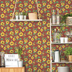 Galerie Wallcoverings Product Code G45459 - Just Kitchens Wallpaper Collection - Red Yellow Colours - Sunflower Trail Design
