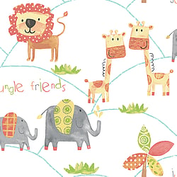 Galerie Wallcoverings Product Code G56023 - Just 4 Kids Wallpaper Collection - Orange Grey Green Colours - Jungle Friends Design