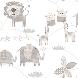 Galerie Wallcoverings Product Code G56505 - Just 4 Kids 2 Wallpaper Collection - Grey White Colours - Jungle Friends Design