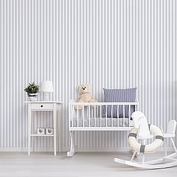 Galerie Wallcoverings Product Code G56517 - Just 4 Kids 2 Wallpaper Collection - Grey White Colours - Regency Stripe Design